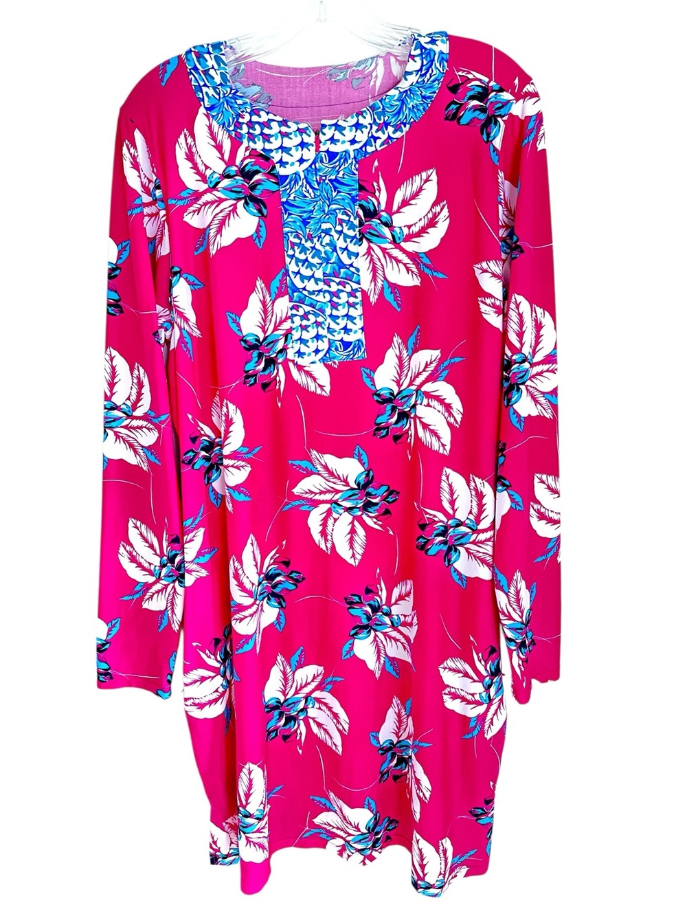 Cool I at UPF 50+ Pink and Blue Floral Print Shoreside Swim Cover Up Size Large